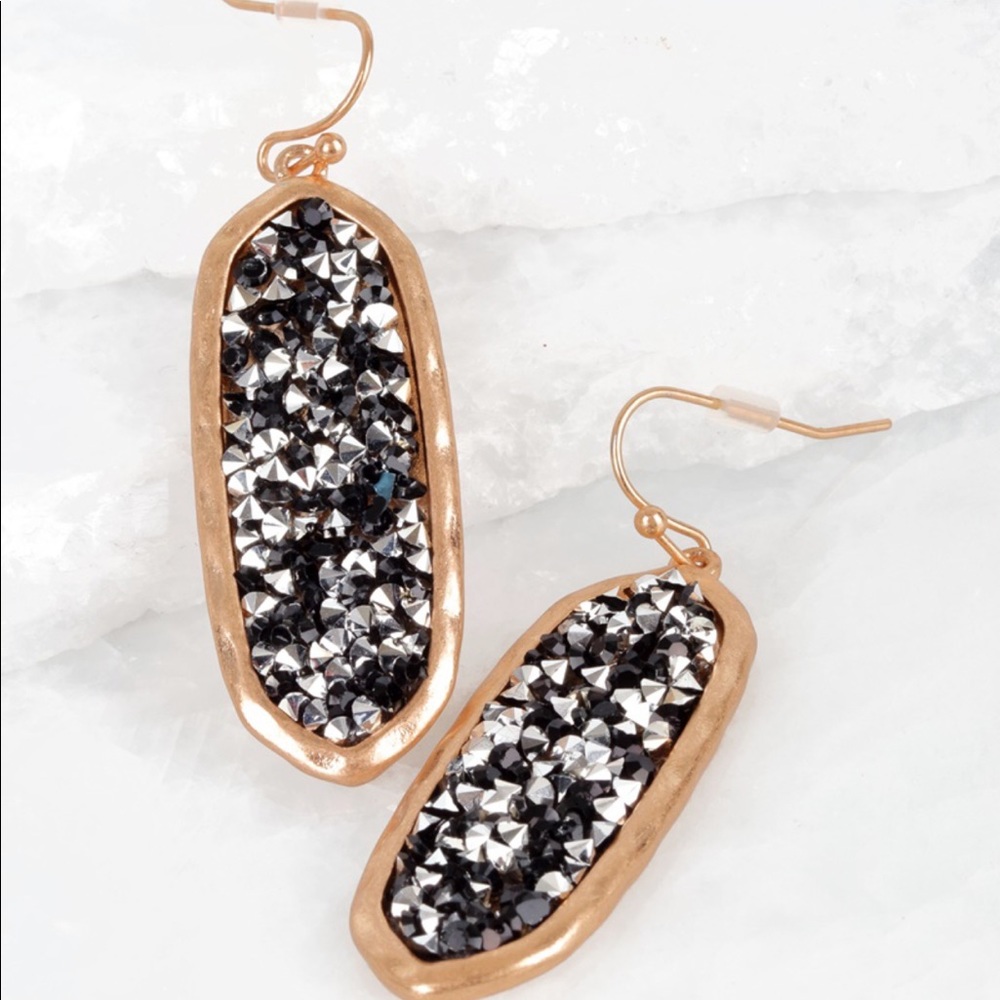 Oval Glitter Stone Hook Earrings - Picture 1 of 2